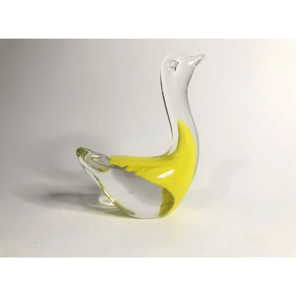 art glass swan crystal clear yellow paper weight desk decor mid century modern - Picture 10 of 10